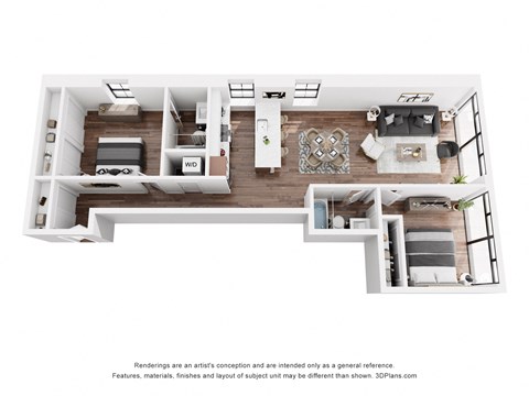 Floor plan for 2 beds, 2 baths